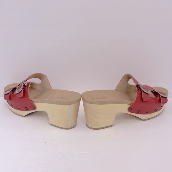 Dr Scholl’s SHOES, ORIGINAL VIBE PLATFORM, HEELED SLIDE SANDALS, RED LEATHER 10M - Picture 12 of 16